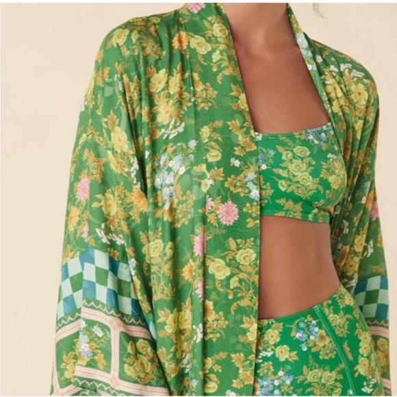 Spell & Gypsy UFT Flora Midi Robe green flowers boho kimono - Picture 5 of 6